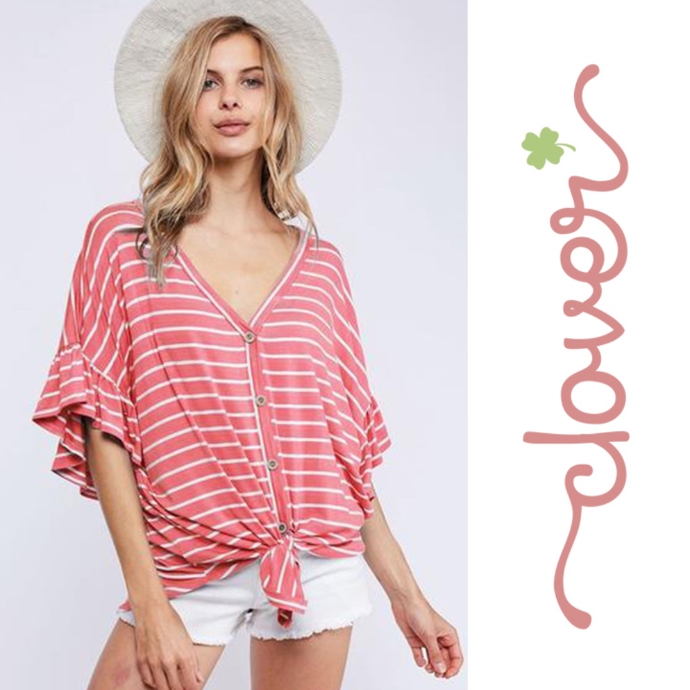 Striped Ruffle Sleeve Top